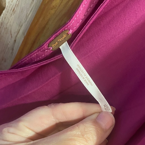 Free People Satiny Magenta Pink Plunging Neck Gathered Tie-Front Dress XL - Picture 2 of 4